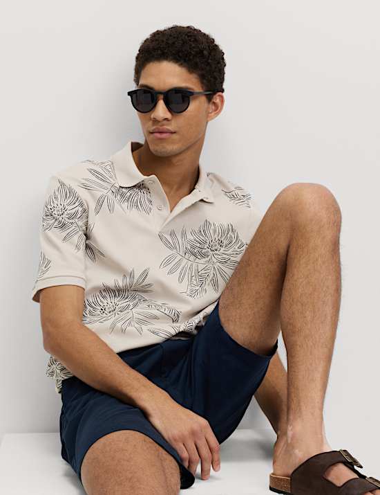 Pure Cotton Leaf Print Polo Shirt