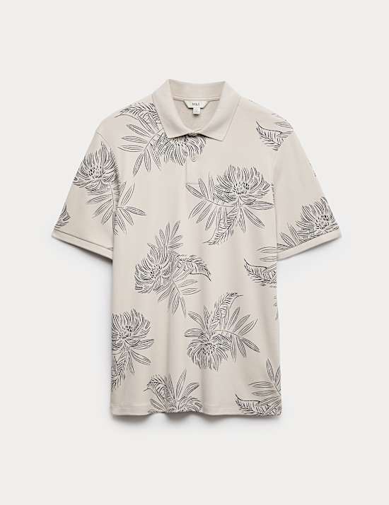 Pure Cotton Leaf Print Polo Shirt
