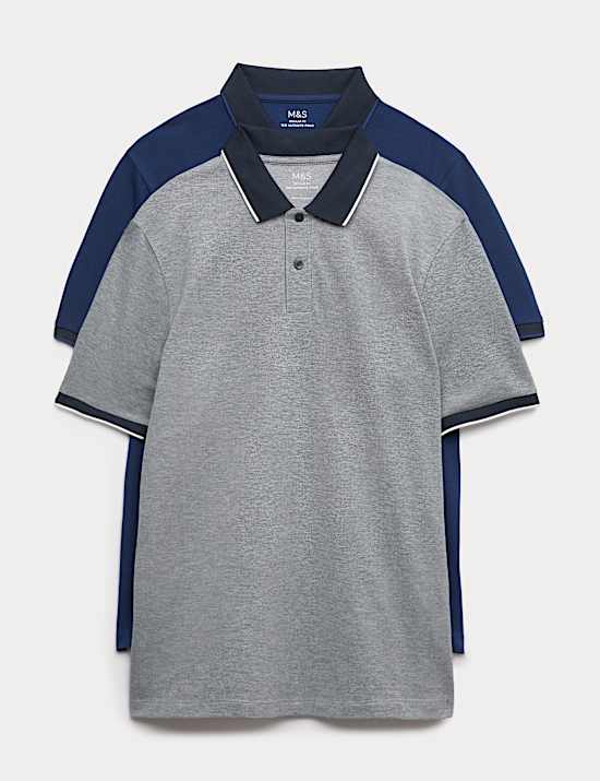 2 Pack Cotton Rich Tipped Polo Shirts