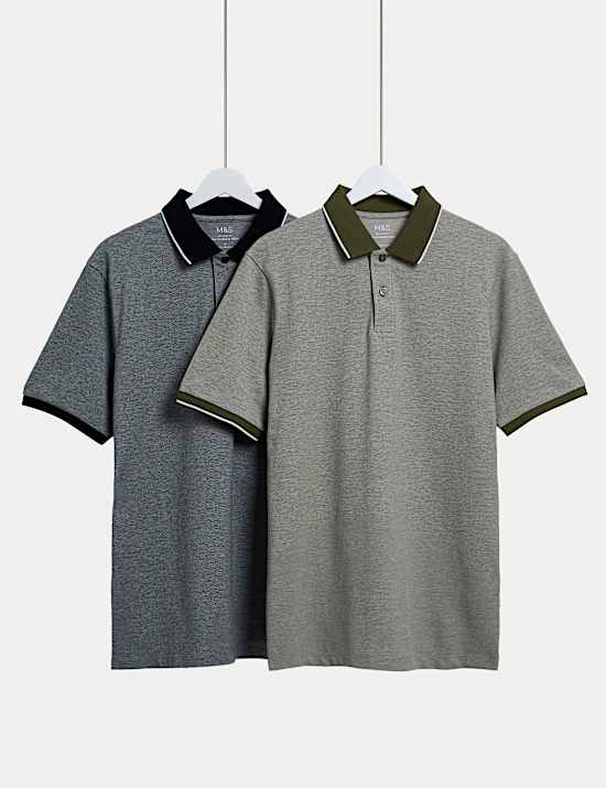2er-Pack Gestreiftes Poloshirts mit hohem Baumwollanteil und Zierborte