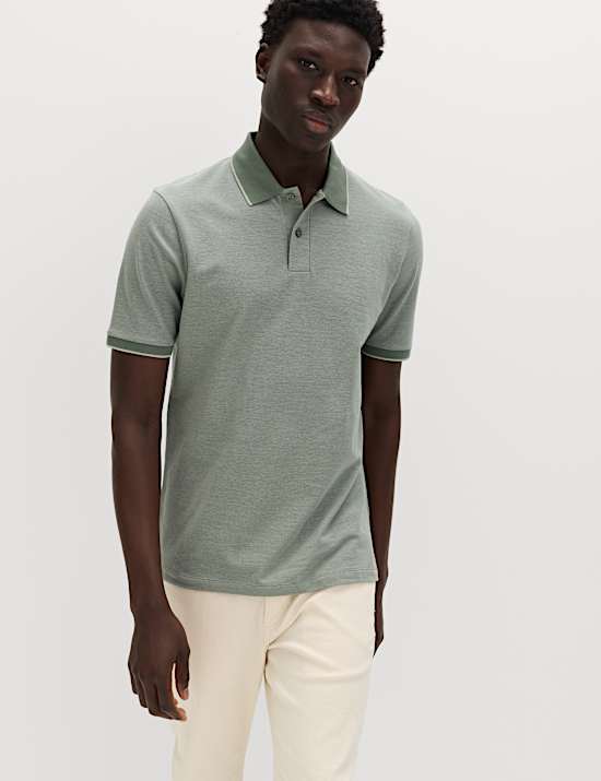 Koszulka polo z kontrastową lam&oacute;wką z przewagą bawełny 2 szt.