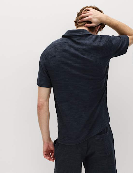 Cotton Rich Notch Neck Boucle Polo Shirt