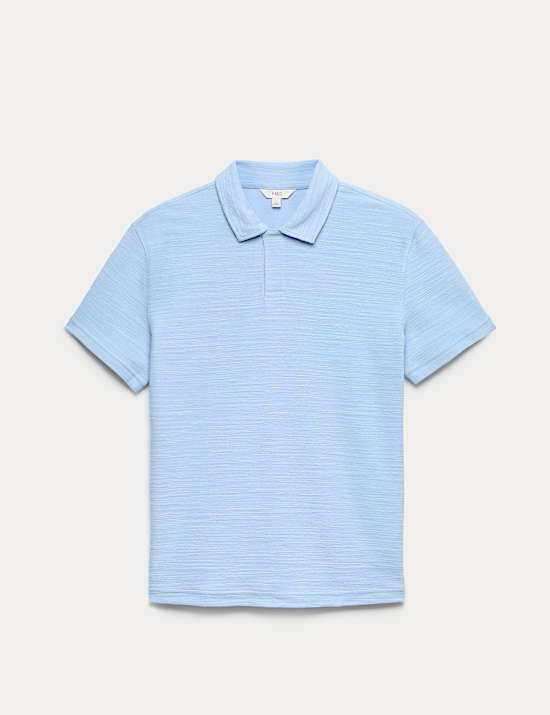 Cotton Rich Notch Neck Boucle Polo Shirt