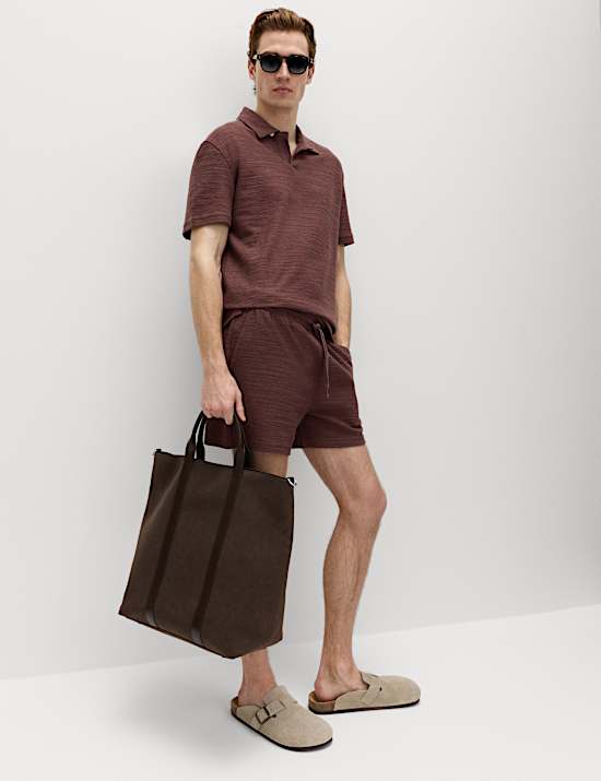 Cotton Rich Notch Neck Boucle Polo Shirt