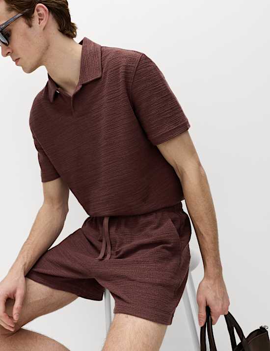 Cotton Rich Notch Neck Boucle Polo Shirt