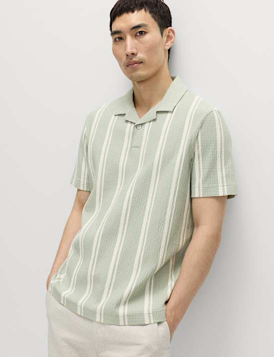 Cotton Rich Striped Seersucker Polo Shirt