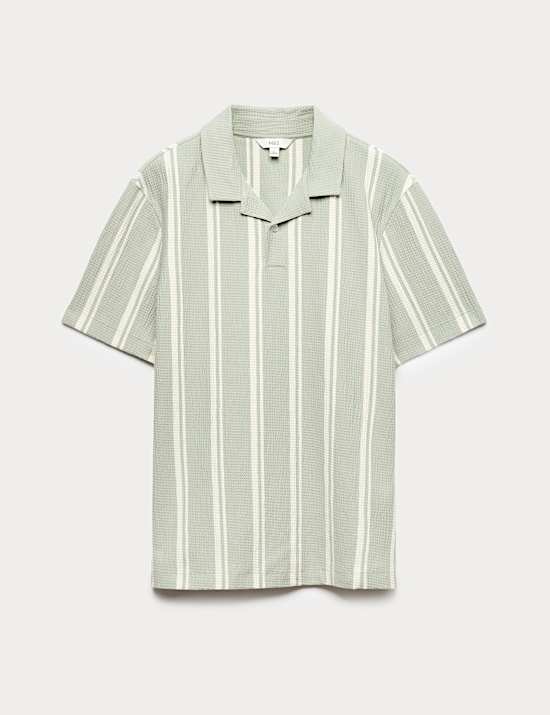 Cotton Rich Striped Seersucker Polo Shirt