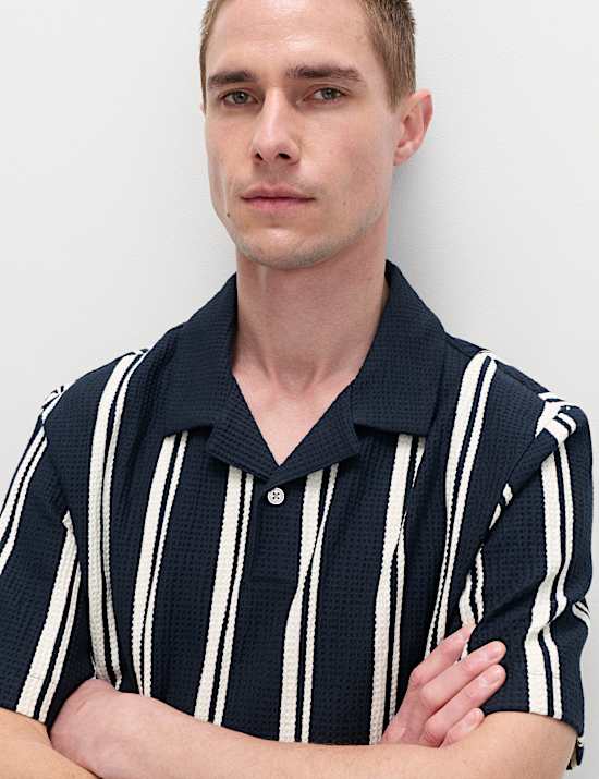 Cotton Rich Striped Seersucker Polo Shirt