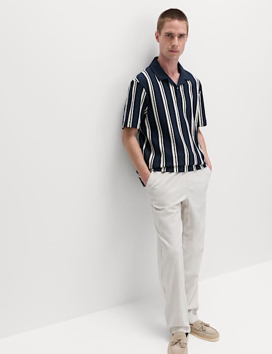 Cotton Rich Striped Seersucker Polo Shirt
