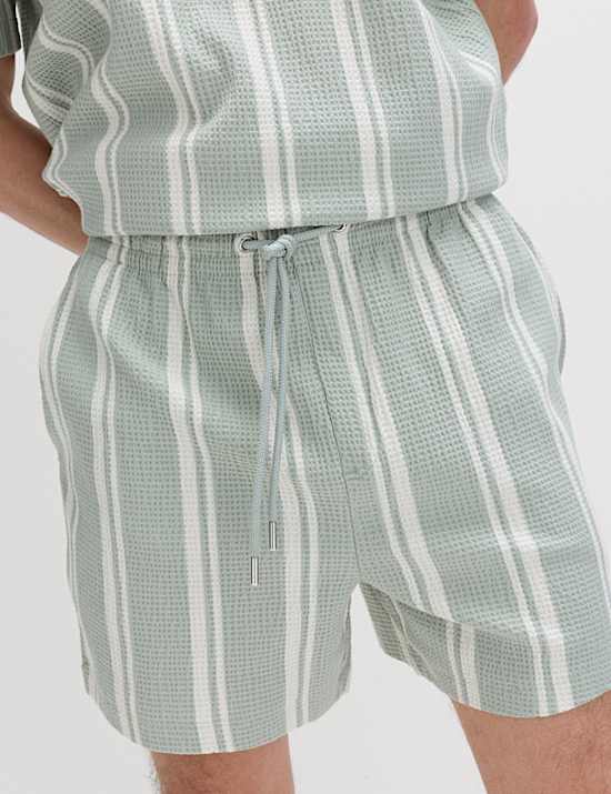 Short en coton &agrave; rayures gaufr&eacute;es