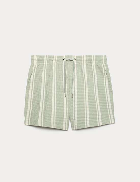Short en coton &agrave; rayures gaufr&eacute;es