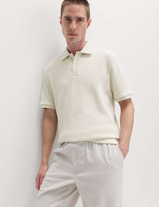 Cotton Rich Textured Knitted Polo Shirt