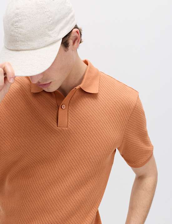 Cotton Rich Textured Knitted Polo Shirt