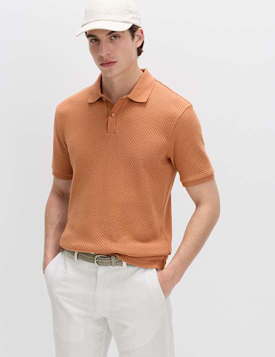 Cotton Rich Textured Knitted Polo Shirt