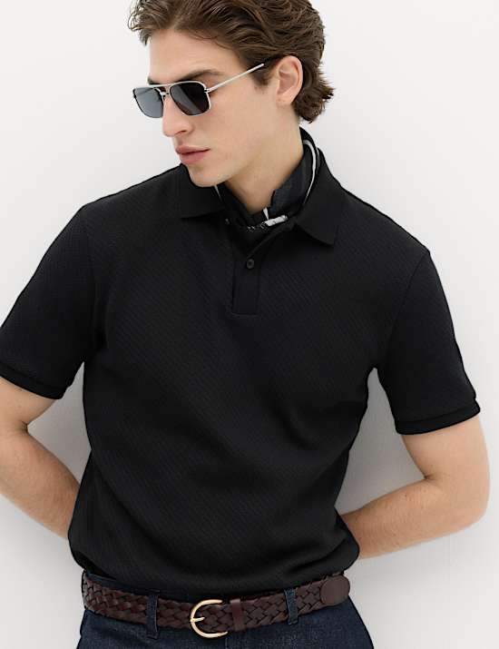 Cotton Rich Textured Knitted Polo Shirt