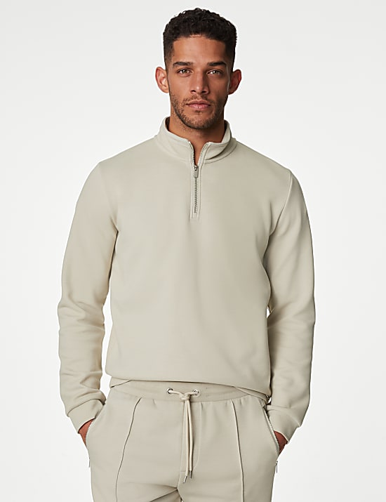 Cotton Blend Half Zip Sweatshirt