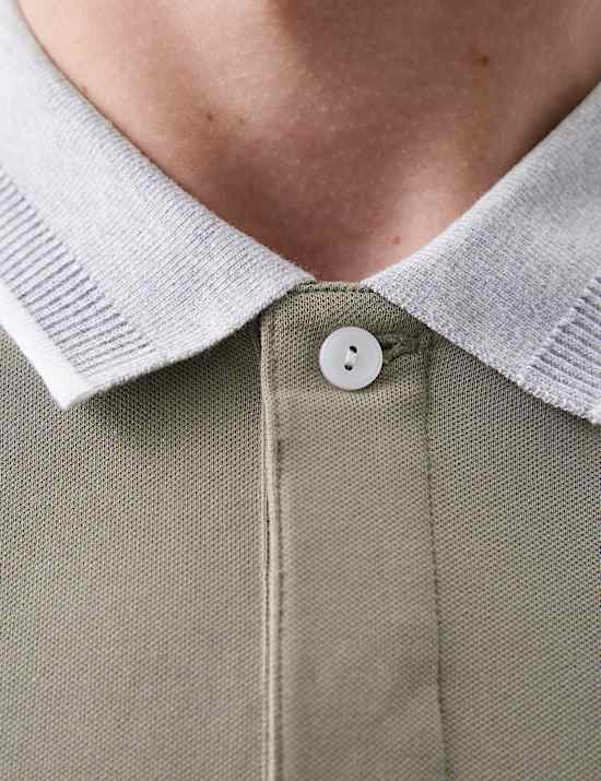Polo en coton m&eacute;lang&eacute; micro piqu&eacute;