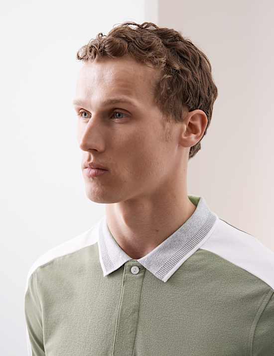 Polo en coton m&eacute;lang&eacute; micro piqu&eacute;