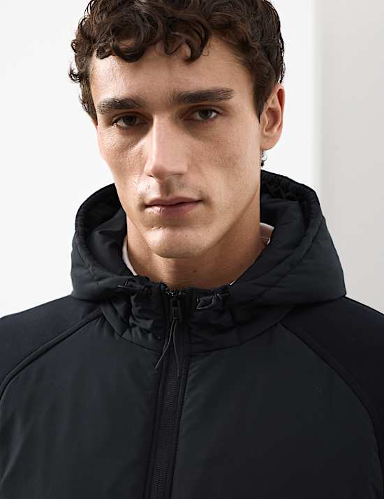 ז'קט מבד עשיר בכותנה עם קפוצ'ון ושרוולי רגלן