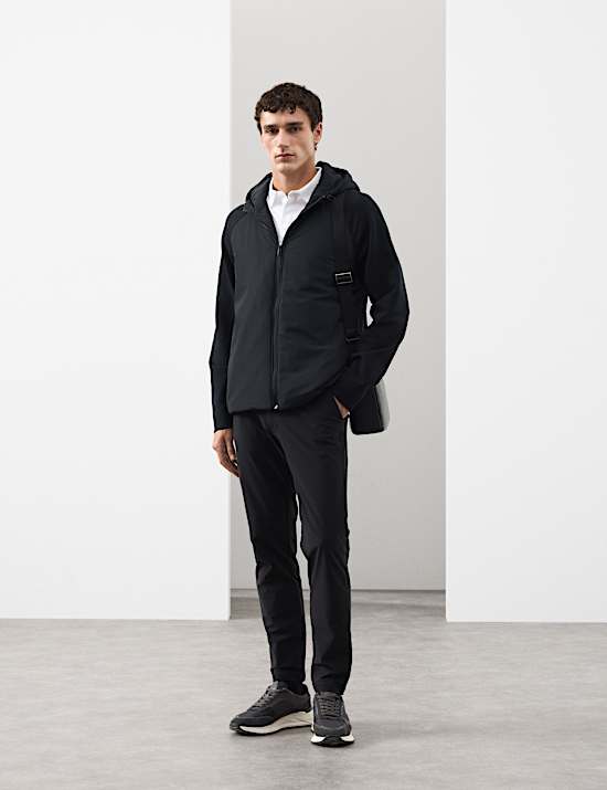 ז'קט מבד עשיר בכותנה עם קפוצ'ון ושרוולי רגלן