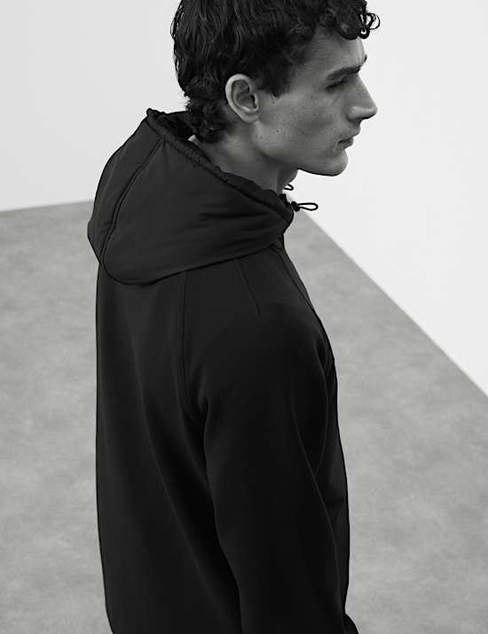 ז'קט מבד עשיר בכותנה עם קפוצ'ון ושרוולי רגלן