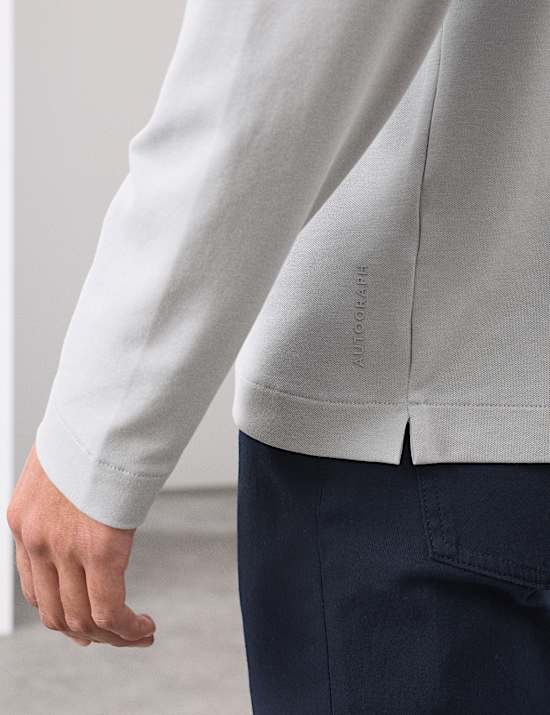 Cotton Blend Long Sleeve Polo Shirt