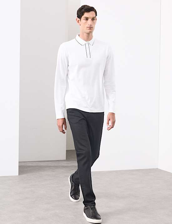 Langärmeliges Poloshirt aus Baumwollmischgewebe