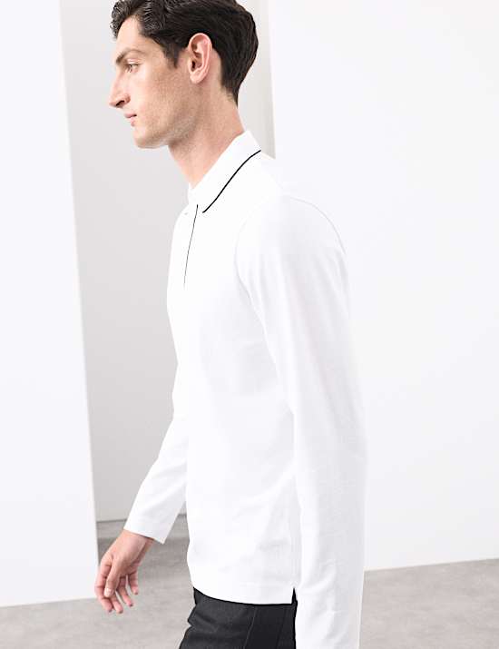 Langärmeliges Poloshirt aus Baumwollmischgewebe