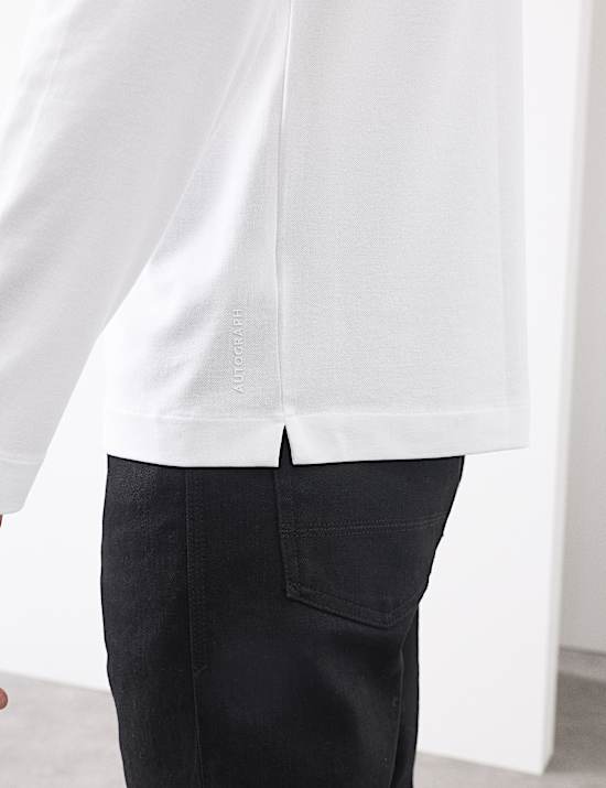 Langärmeliges Poloshirt aus Baumwollmischgewebe