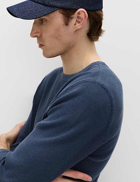 Zweifarbiges Sweatshirt aus reiner Baumwolle mit Waffelmotiv