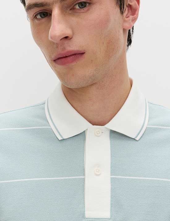 Pure Cotton Pique Striped Polo Shirt