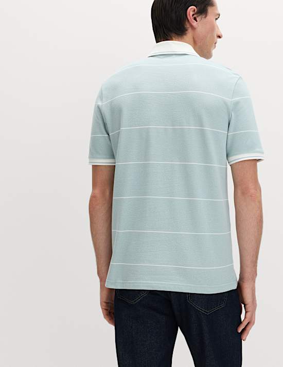 Pure Cotton Pique Striped Polo Shirt
