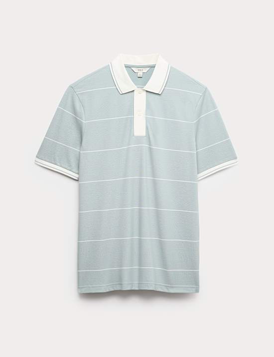 Pure Cotton Pique Striped Polo Shirt