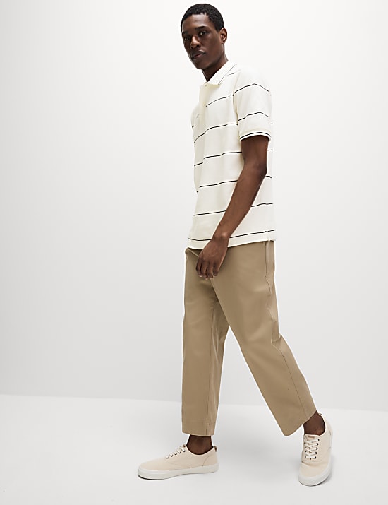 Pure Cotton Pique Striped Polo Shirt