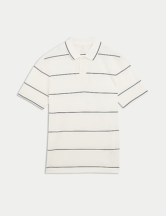 Pure Cotton Pique Striped Polo Shirt
