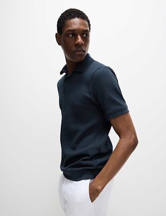 Pure Cotton Textured Polo Shirt