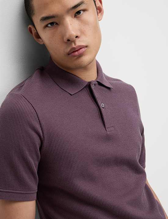 Pure Cotton Textured Polo Shirt