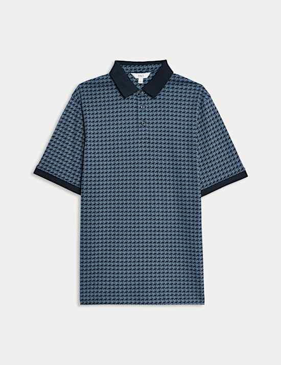 Pure Cotton Houndstooth Polo Shirt