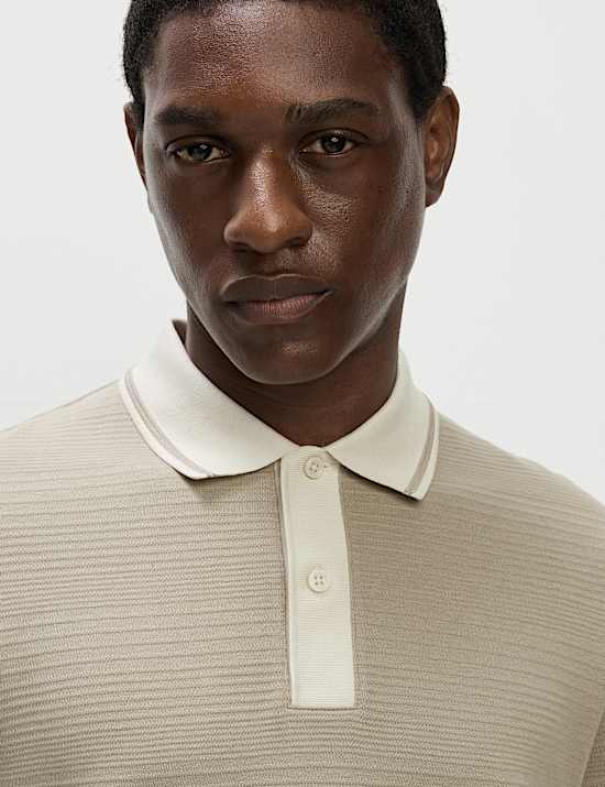 Zuiver katoenen poloshirt met bies en structuurdessin