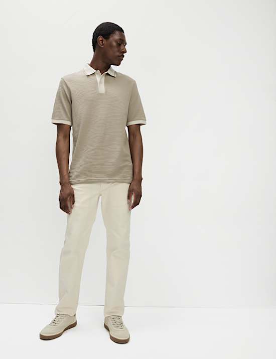 Zuiver katoenen poloshirt met bies en structuurdessin