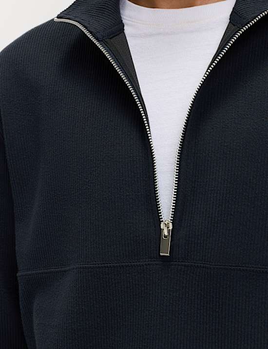 Cotton Rich Textured Half Zip Sweatshirt