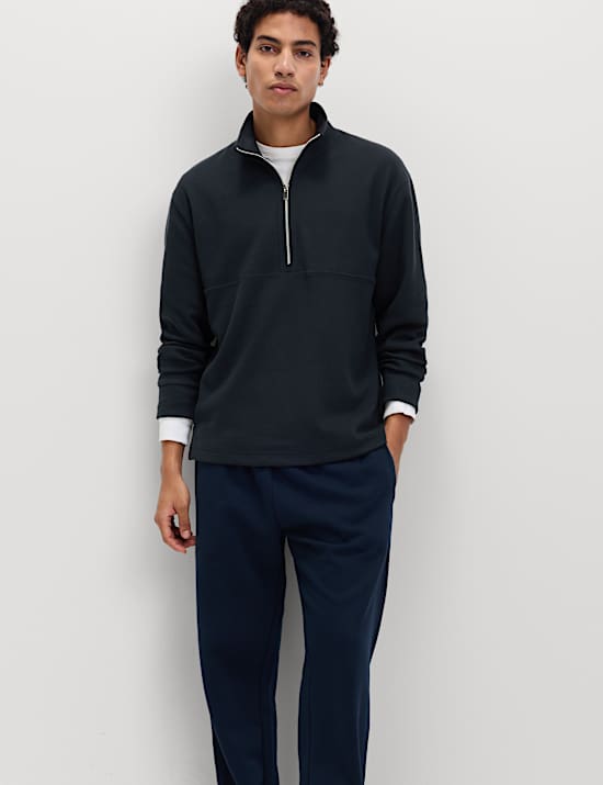 Cotton Rich Textured Half Zip Sweatshirt