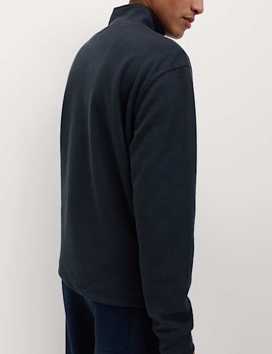 Cotton Rich Textured Half Zip Sweatshirt