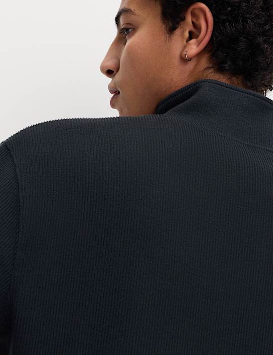 Cotton Rich Textured Half Zip Sweatshirt