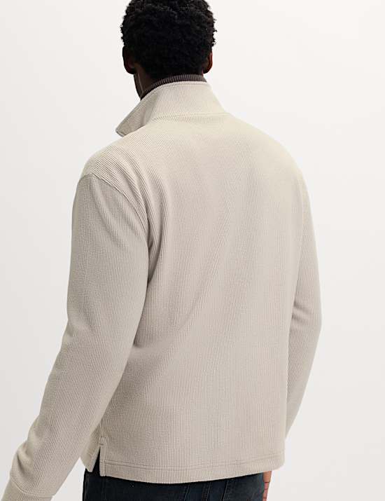 Cotton Rich Textured Half Zip Sweatshirt