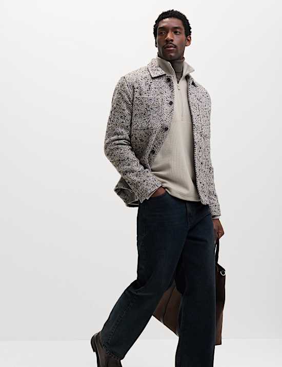 Cotton Rich Textured Half Zip Sweatshirt