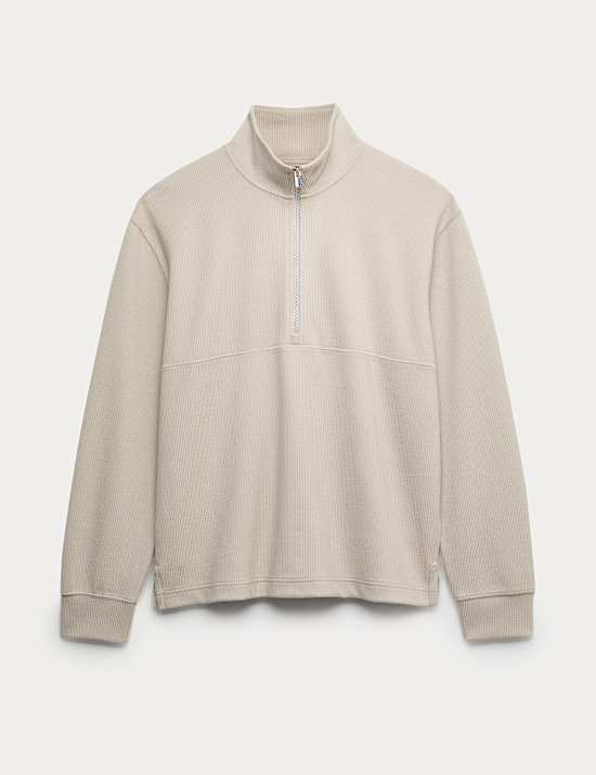 Cotton Rich Textured Half Zip Sweatshirt