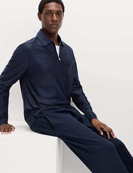 Pure Cotton Textured Half Zip Sweatshirt