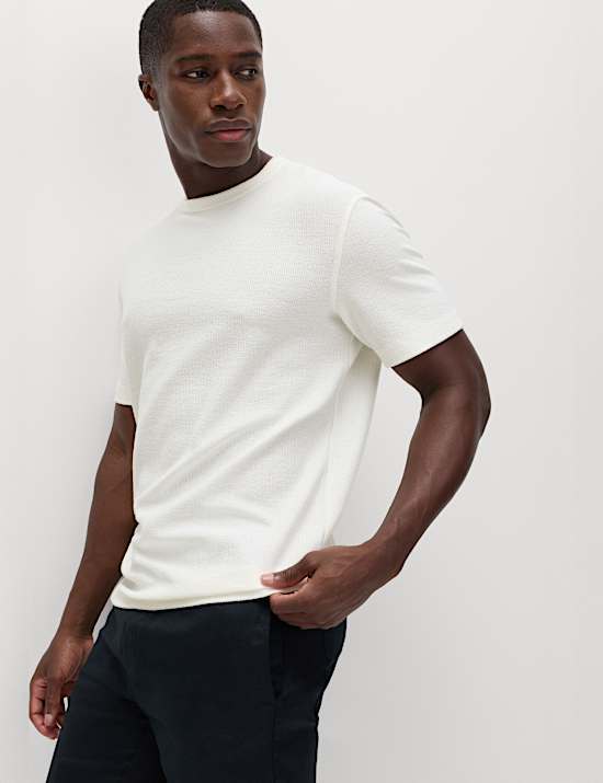 Relaxed Fit Cotton Blend Textured T-Shirt