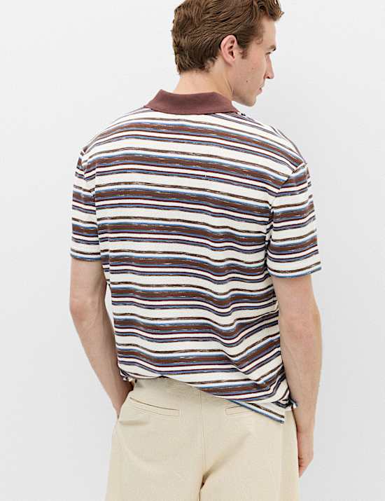 Cotton Blend Crepe Notch Neck Polo Shirt